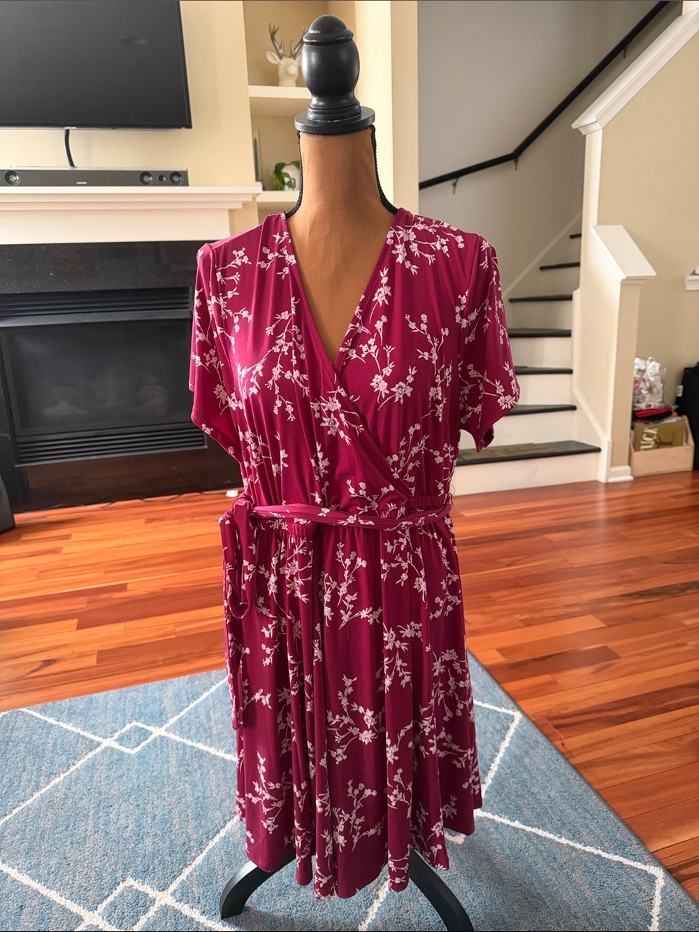 torrid Berry Floral Wrap Midi Dress with White Print